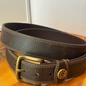 Realtree Dark Brown Leather Belt with Brass Buckle